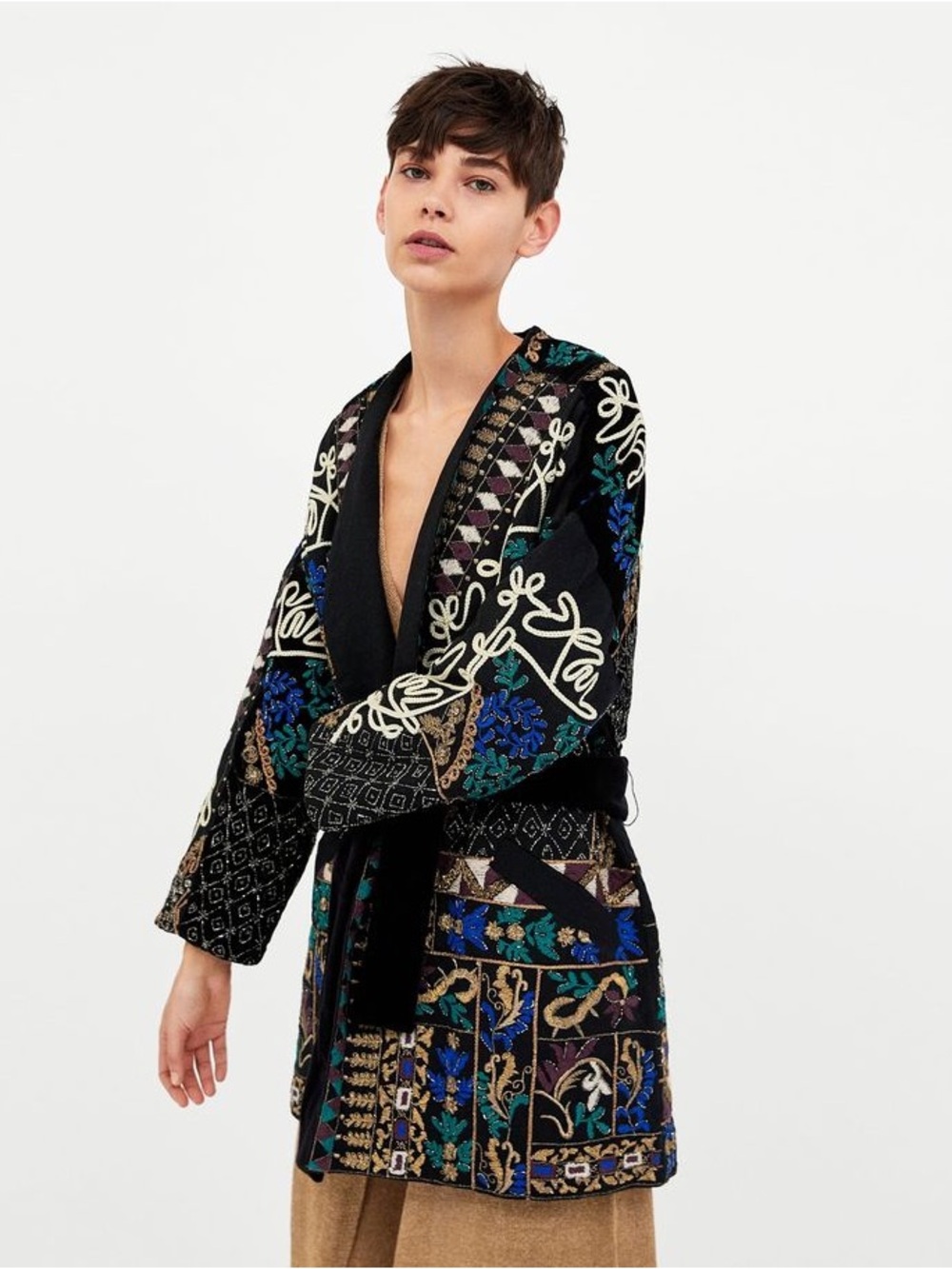 Zara Limited Edition Embroidered Wrap Coat